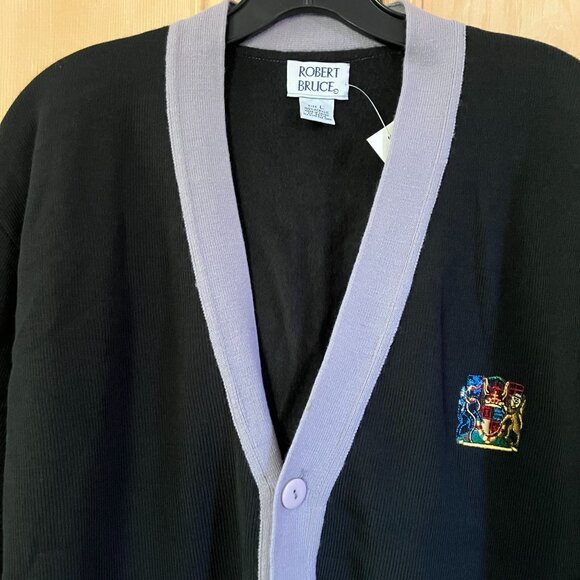 Robert Bruce Mens Vintage 90s Deadstock Embroidered Cardigan Large Black AN NWT - Picture 2 of 10